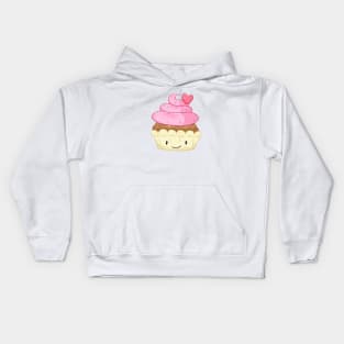 Happy Cupcake Pink Heart Smiley Face Kids Hoodie